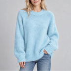 Women’s Fluffy Knit Jumper with Crew Neck, Long Sleeves – Casual, Everyday Wear