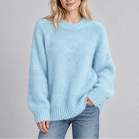 Women’s Fluffy Knit Jumper with Crew Neck, Long Sleeves – Casual, Everyday Wear