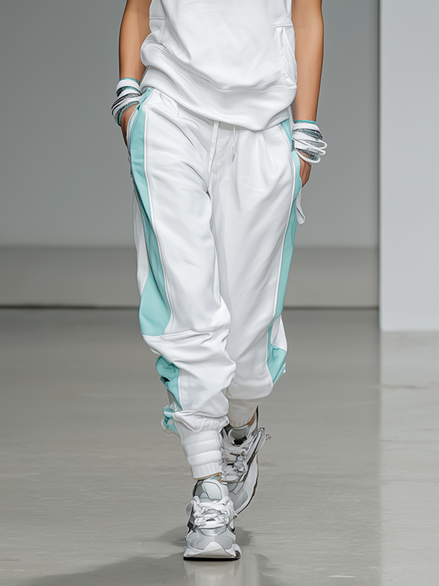 Women's Hooded Tracksuit in White and Teal - Comfortable Athleisure Set