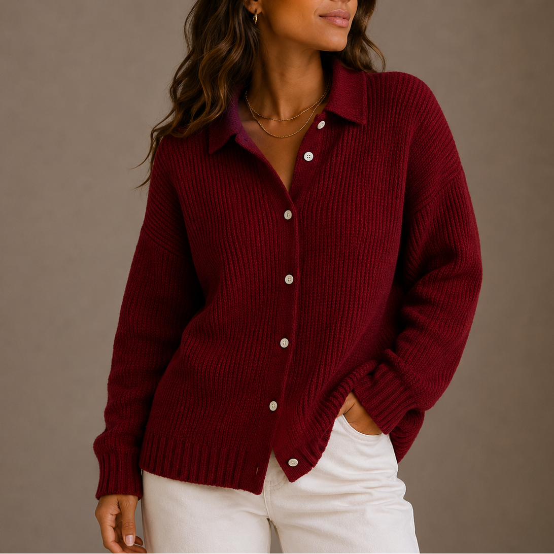 Women’s Knit Cardigan – Collared, Relaxed Fit – Casual, Everyday Wear