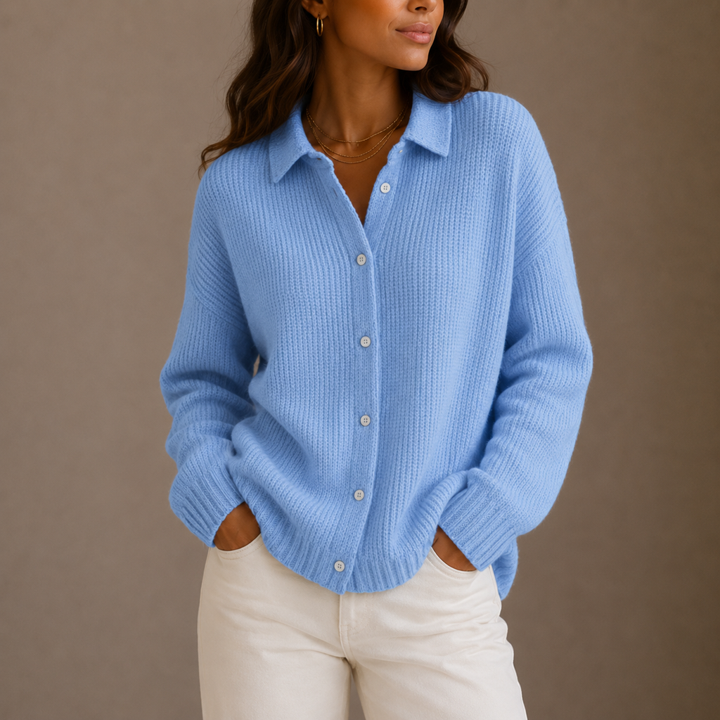 Women’s Knit Cardigan – Collared, Relaxed Fit – Casual, Everyday Wear