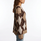 Women’s Knit Jumper – Diamond Pattern, Round Neck, Long Sleeve – Casual, Everyday Wear