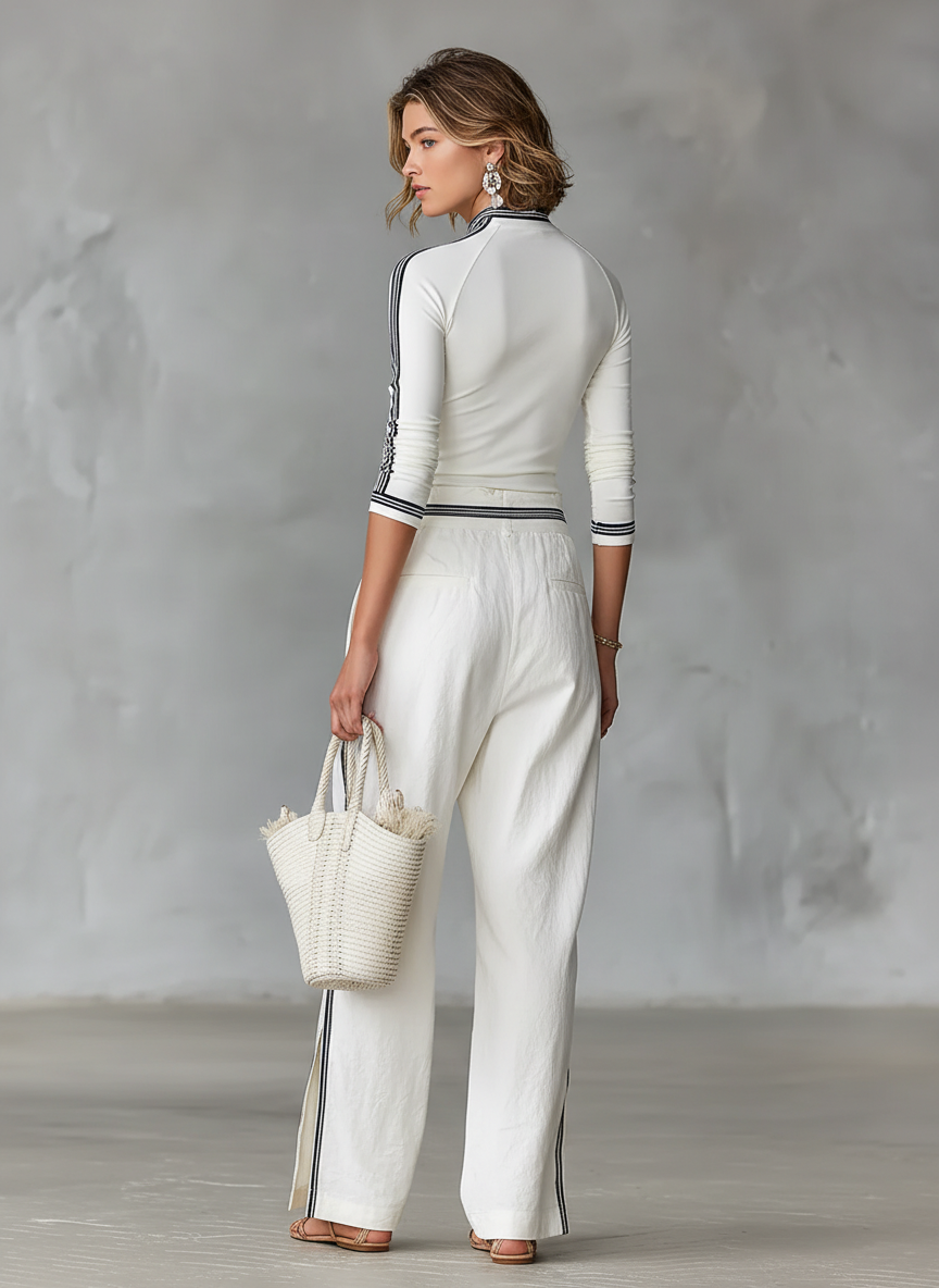 Women's Long-Sleeve Sports Set with Half-High Neck and Drawstring Pants