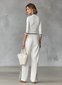 Women's Long-Sleeve Sports Set with Half-High Neck and Drawstring Pants
