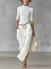 Women's Long-Sleeve Sports Set with Half-High Neck and Drawstring Pants