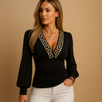 Women's Long Sleeve V-Neck Top | Soft Fabric | Casual Wear | Versatile Everyday Style