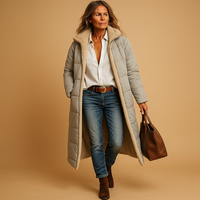 Women's Quilted Long Padded Coat - Insulated Winter Outerwear for Cold Weather Grey