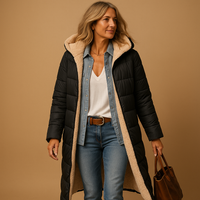 Women's Quilted Long Padded Coat - Insulated Winter Outerwear for Cold Weather Black