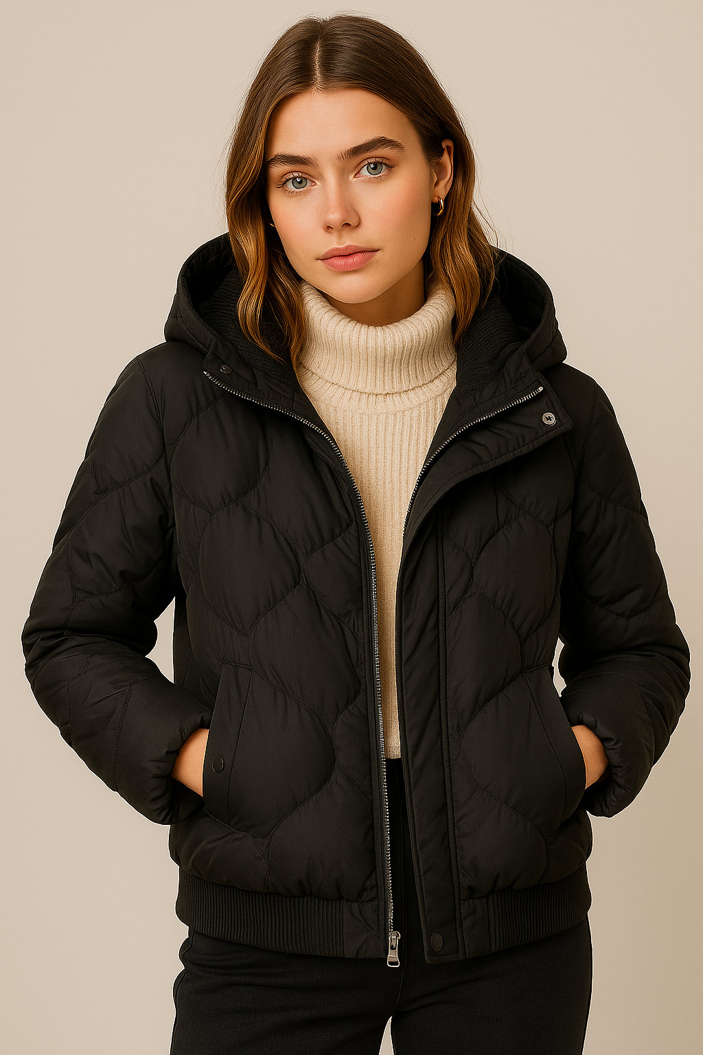 Women's Quilted Puffer Jacket - Insulated Warmth - Casual Outerwear for Cold Weather Black