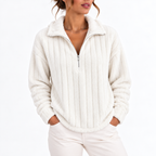 Women's Ribbed Fleece Half-Zip Sweatshirt – Casual, Everyday Wear