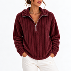 Women's Ribbed Fleece Half-Zip Sweatshirt – Casual, Everyday Wear