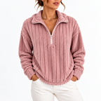 Women's Ribbed Fleece Half-Zip Sweatshirt – Casual, Everyday Wear
