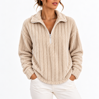 Women's Ribbed Fleece Half-Zip Sweatshirt – Casual, Everyday Wear