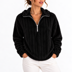 Women's Ribbed Fleece Half-Zip Sweatshirt – Casual, Everyday Wear