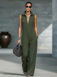 Women's Sleeveless Minimalist Jumpsuit with White Trim for Casual Wear