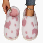 Women's Slippers with Cow Print and Plush Lining