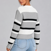Women’s Striped Knitted Sweater – Casual Wear, Everyday Style