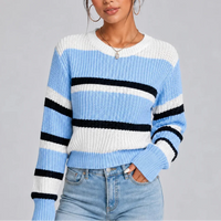 Women’s Striped Knitted Sweater – Casual Wear, Everyday Style
