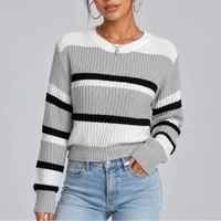 Women’s Striped Knitted Sweater – Casual Wear, Everyday Style