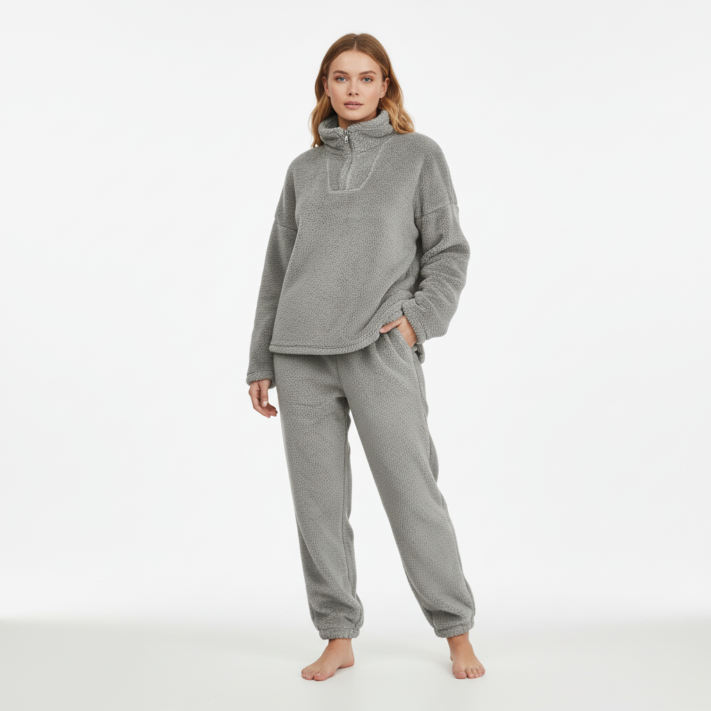 Women's Teddy Fleece Loungewear Set Hoodie & Trousers – Cozy, Relaxing