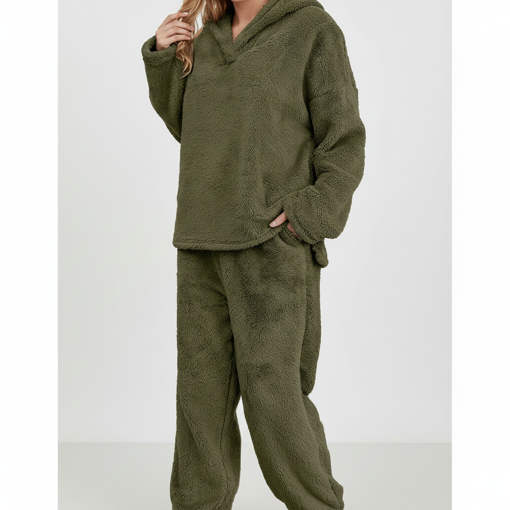 Women's Teddy Fleece Loungewear Set Hoodie & Trousers – Cozy, Relaxing