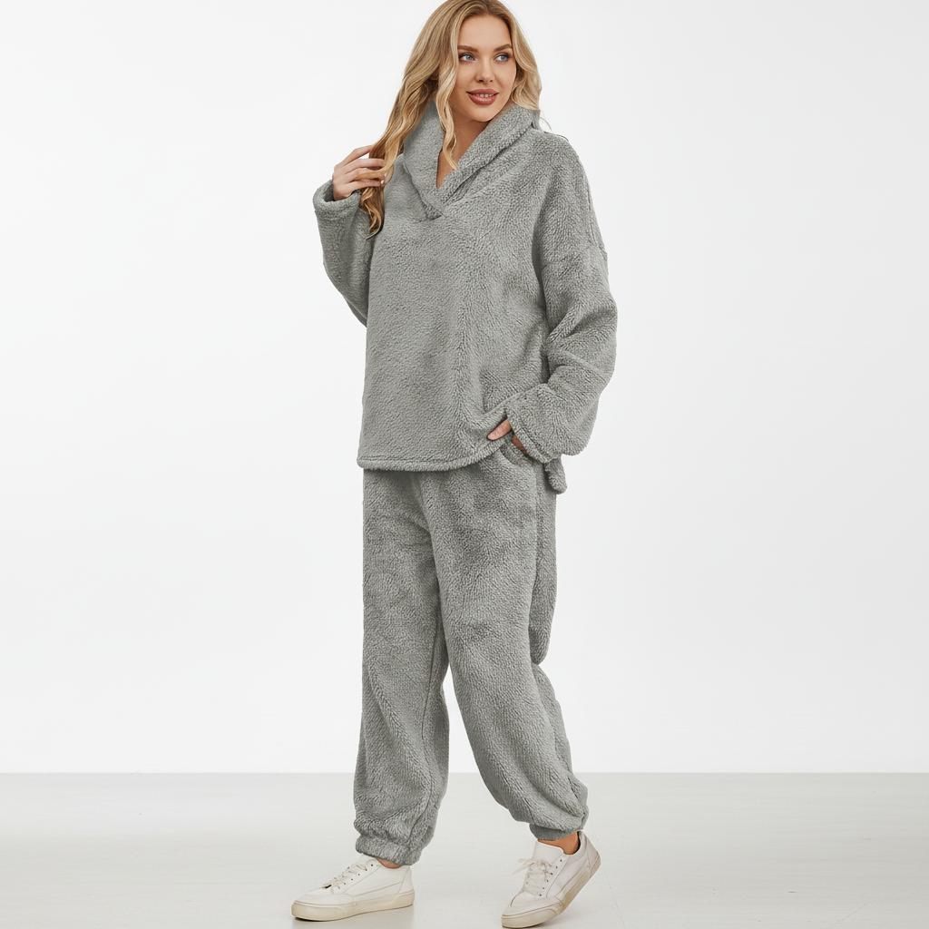 Women's Teddy Fleece Loungewear Set Hoodie & Trousers – Cozy, Relaxing
