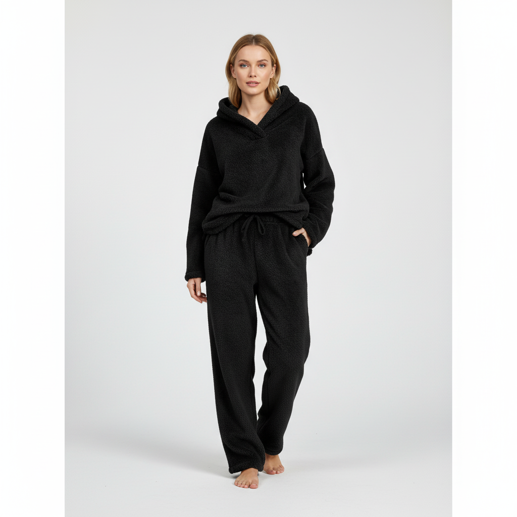 Women's Teddy Fleece Loungewear Set Hoodie & Trousers – Cozy, Relaxing