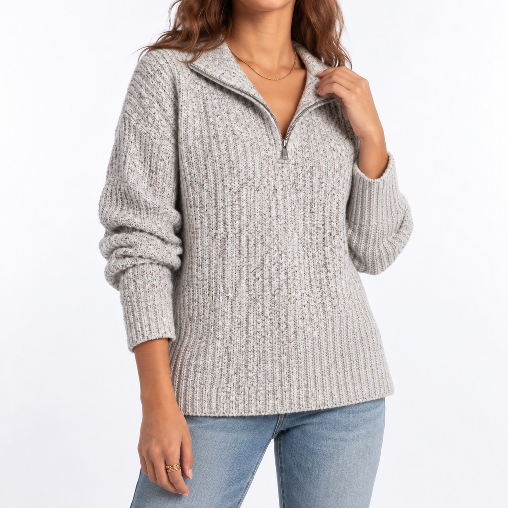 Women's Textured Knit Sweater – Quarter Zip, Relaxed Fit – Casual, Everyday Wear