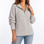 Women's Textured Knit Sweater – Quarter Zip, Relaxed Fit – Casual, Everyday Wear