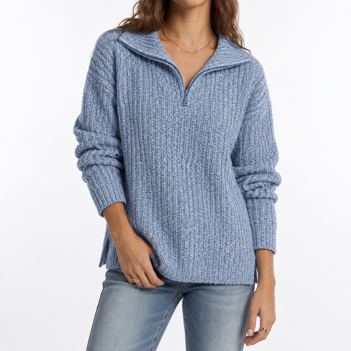 Women's Textured Knit Sweater – Quarter Zip, Relaxed Fit – Casual, Everyday Wear