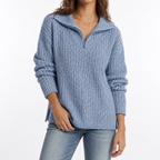 Women's Textured Knit Sweater – Quarter Zip, Relaxed Fit – Casual, Everyday Wear