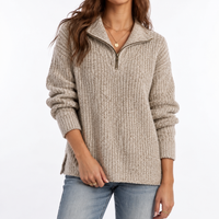 Women's Textured Knit Sweater – Quarter Zip, Relaxed Fit – Casual, Everyday Wear