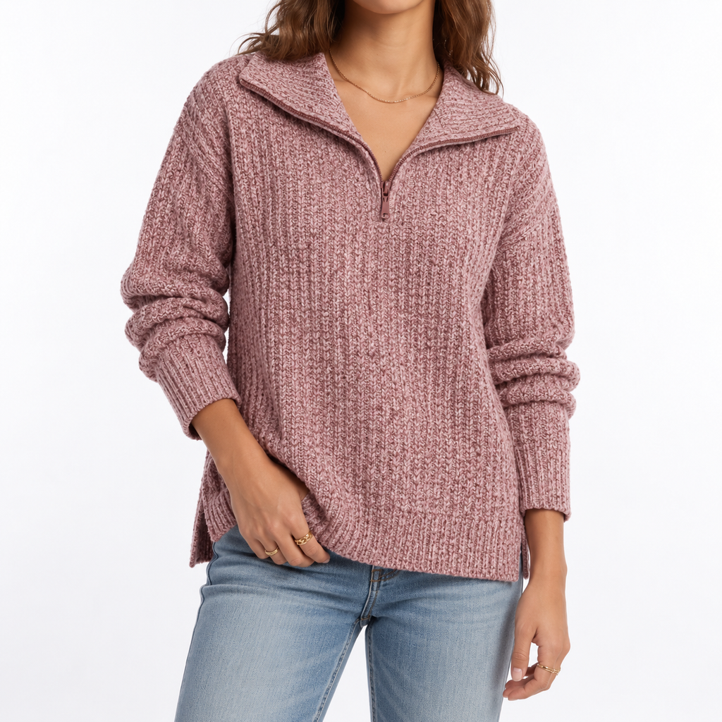 Women's Textured Knit Sweater – Quarter Zip, Relaxed Fit – Casual, Everyday Wear