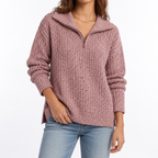 Women's Textured Knit Sweater – Quarter Zip, Relaxed Fit – Casual, Everyday Wear