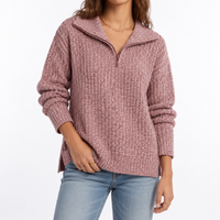 Women's Textured Knit Sweater – Quarter Zip, Relaxed Fit – Casual, Everyday Wear