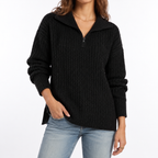 Women's Textured Knit Sweater – Quarter Zip, Relaxed Fit – Casual, Everyday Wear