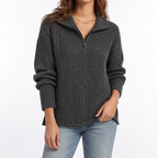 Women's Textured Knit Sweater – Quarter Zip, Relaxed Fit – Casual, Everyday Wear