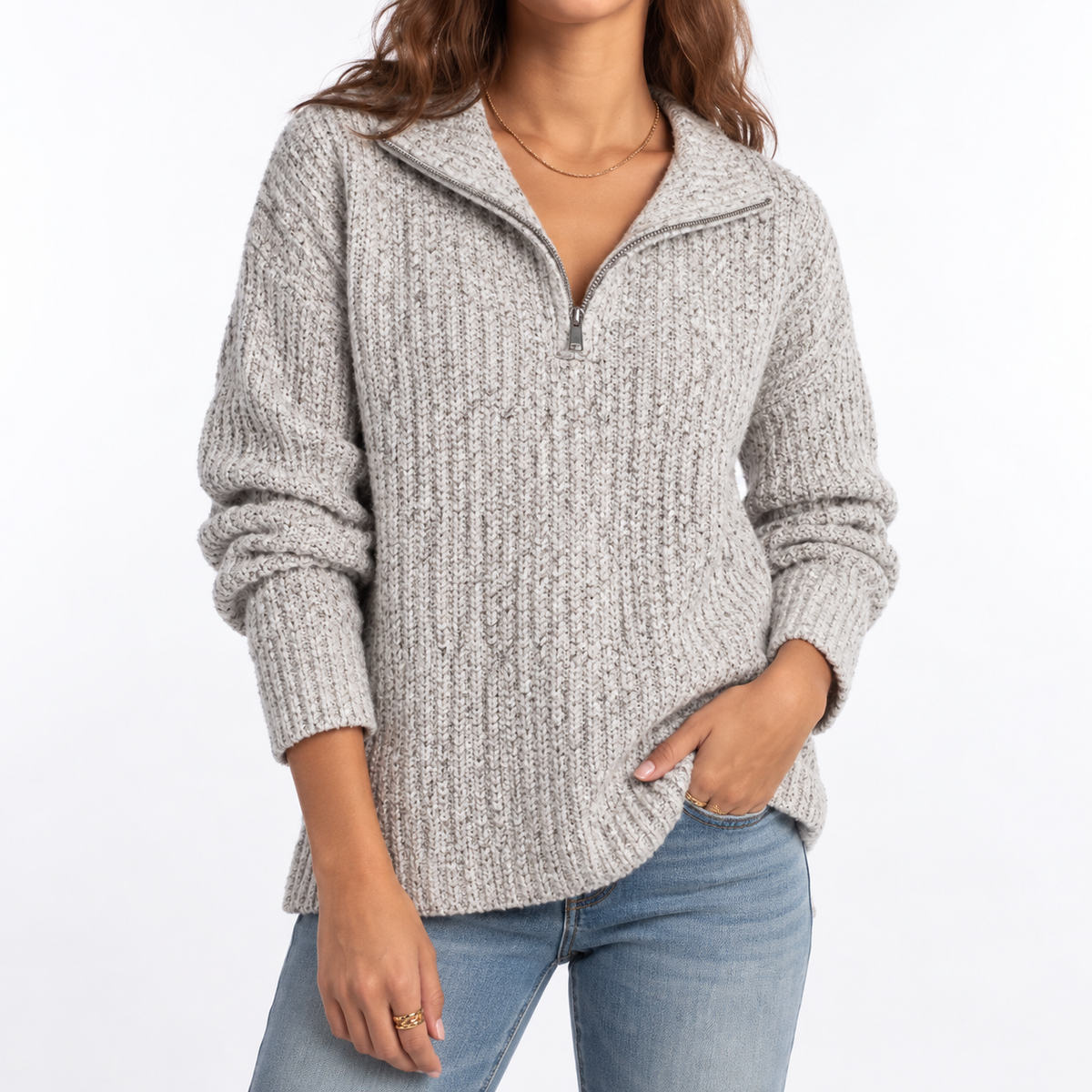 Women's Textured Knit Sweater – Quarter Zip, Relaxed Fit – Casual, Everyday Wear