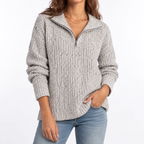Women's Textured Knit Sweater – Quarter Zip, Relaxed Fit – Casual, Everyday Wear