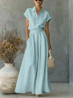 Women's Two-Piece Solid Color Pants Set - Casual Loose Fit Summer Outfit