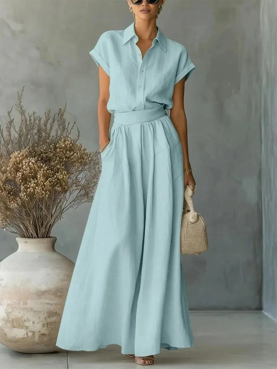 Women's Two-Piece Solid Color Pants Set - Casual Loose Fit Summer Outfit