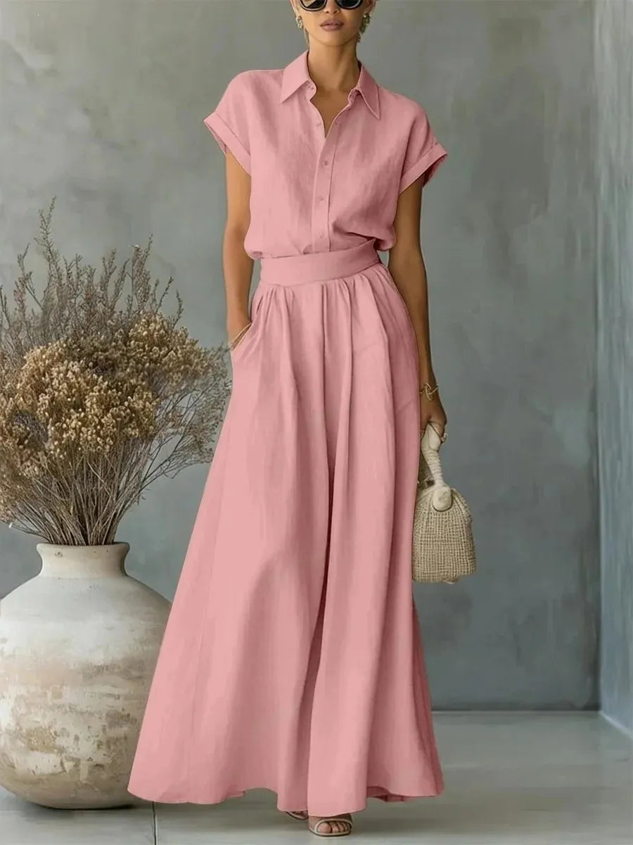 Women's Two-Piece Solid Color Pants Set - Casual Loose Fit Summer Outfit