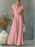 Women's Two-Piece Solid Color Pants Set - Casual Loose Fit Summer Outfit