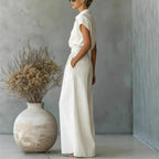 Women's Two-Piece Solid Color Pants Set - Casual Loose Fit Summer Outfit