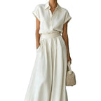 Women's Two-Piece Solid Color Pants Set - Casual Loose Fit Summer Outfit