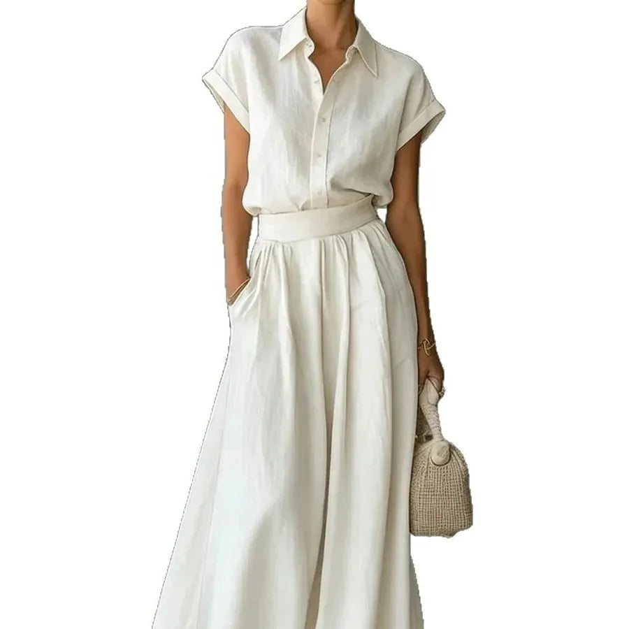 Women's Two-Piece Solid Color Pants Set - Casual Loose Fit Summer Outfit