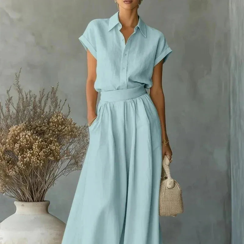 Women's Two-Piece Solid Color Pants Set - Casual Loose Fit Summer Outfit
