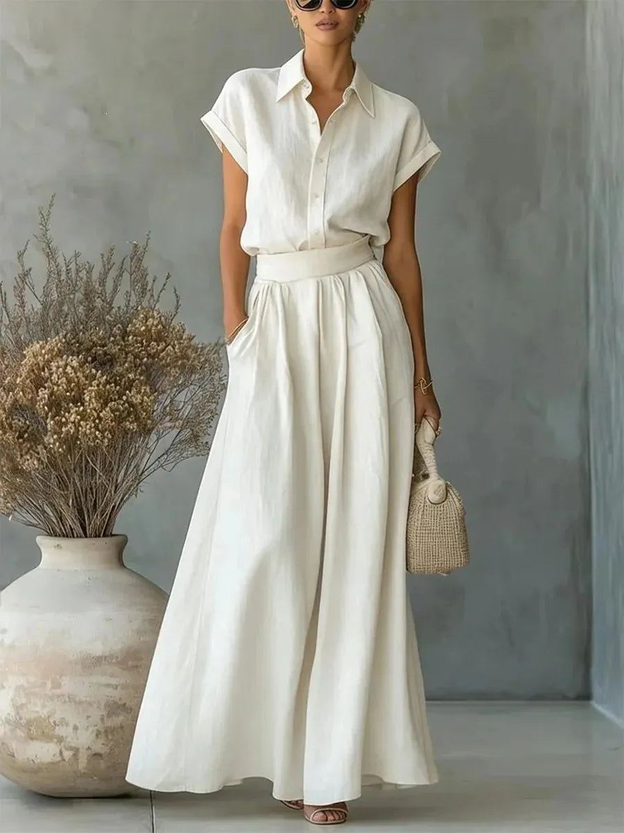Women's Two-Piece Solid Color Pants Set - Casual Loose Fit Summer Outfit