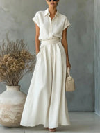 Women's Two-Piece Solid Color Pants Set - Casual Loose Fit Summer Outfit