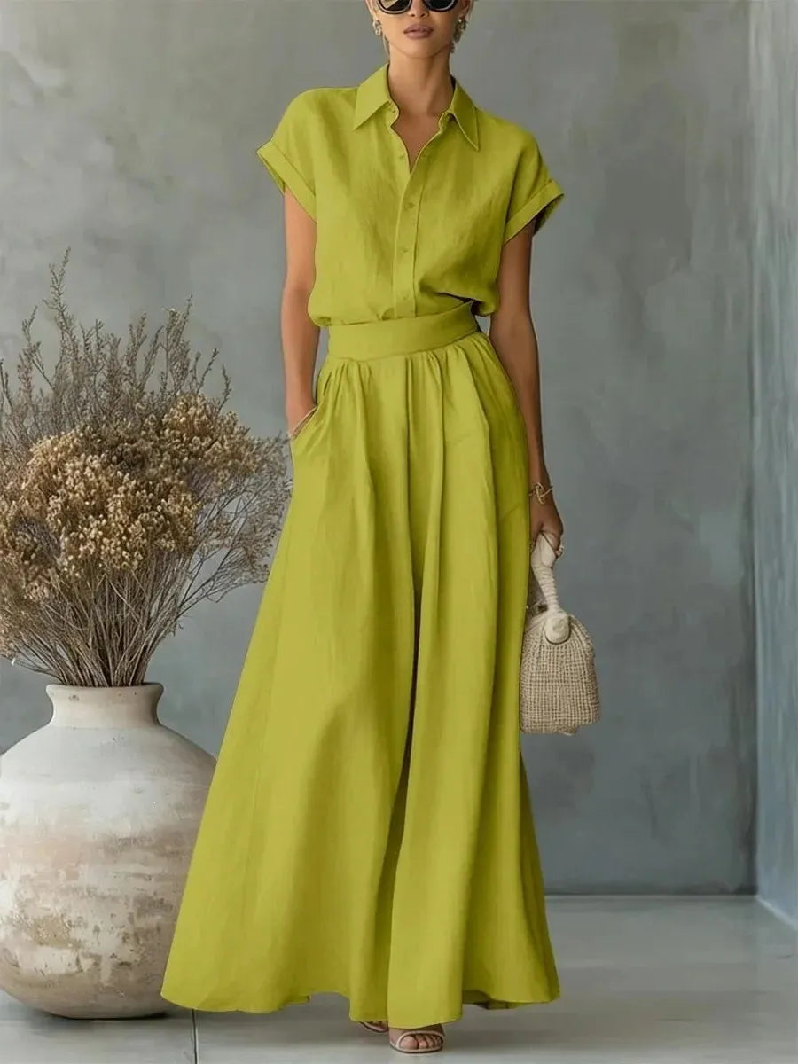 Women's Two-Piece Solid Color Pants Set - Casual Loose Fit Summer Outfit